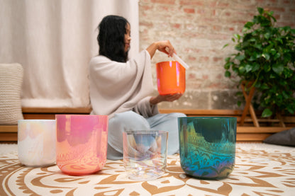 SINGING BOWL SONIC ENERGY ESSENCE CRYSTAL 6" NOTE E4, TRANSPARENT, CHAKRA PLEXUS SOLAIRE