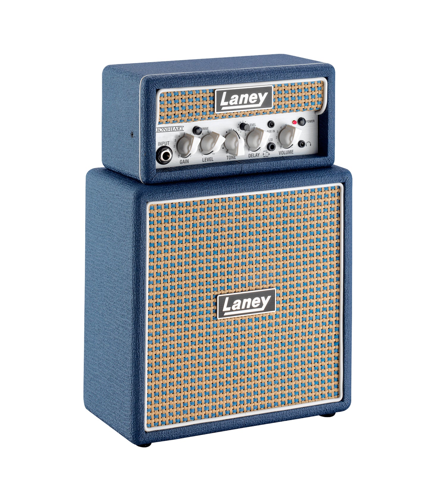 Ampli guitare MINISTACK-LION stéréo 2x 3W, look Lionheart, 4 x HP 3", 2 canaux, connectique LSI, bleu
