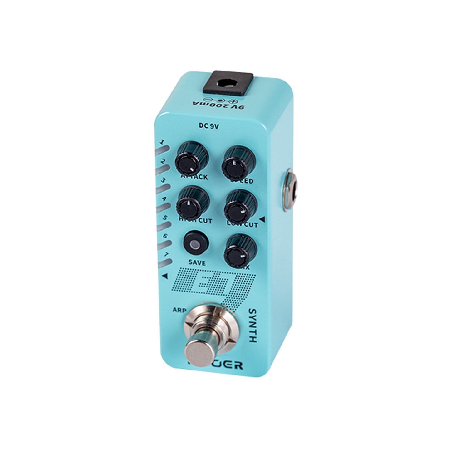 Pédale E7 SYNTH, synthétiseur guitare polyphonique, 7 types de sons, 7 presets utilisateurs, boîtier métal, true bypass, bleu