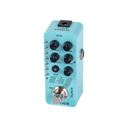 Pédale E7 SYNTH, synthétiseur guitare polyphonique, 7 types de sons, 7 presets utilisateurs, boîtier métal, true bypass, bleu