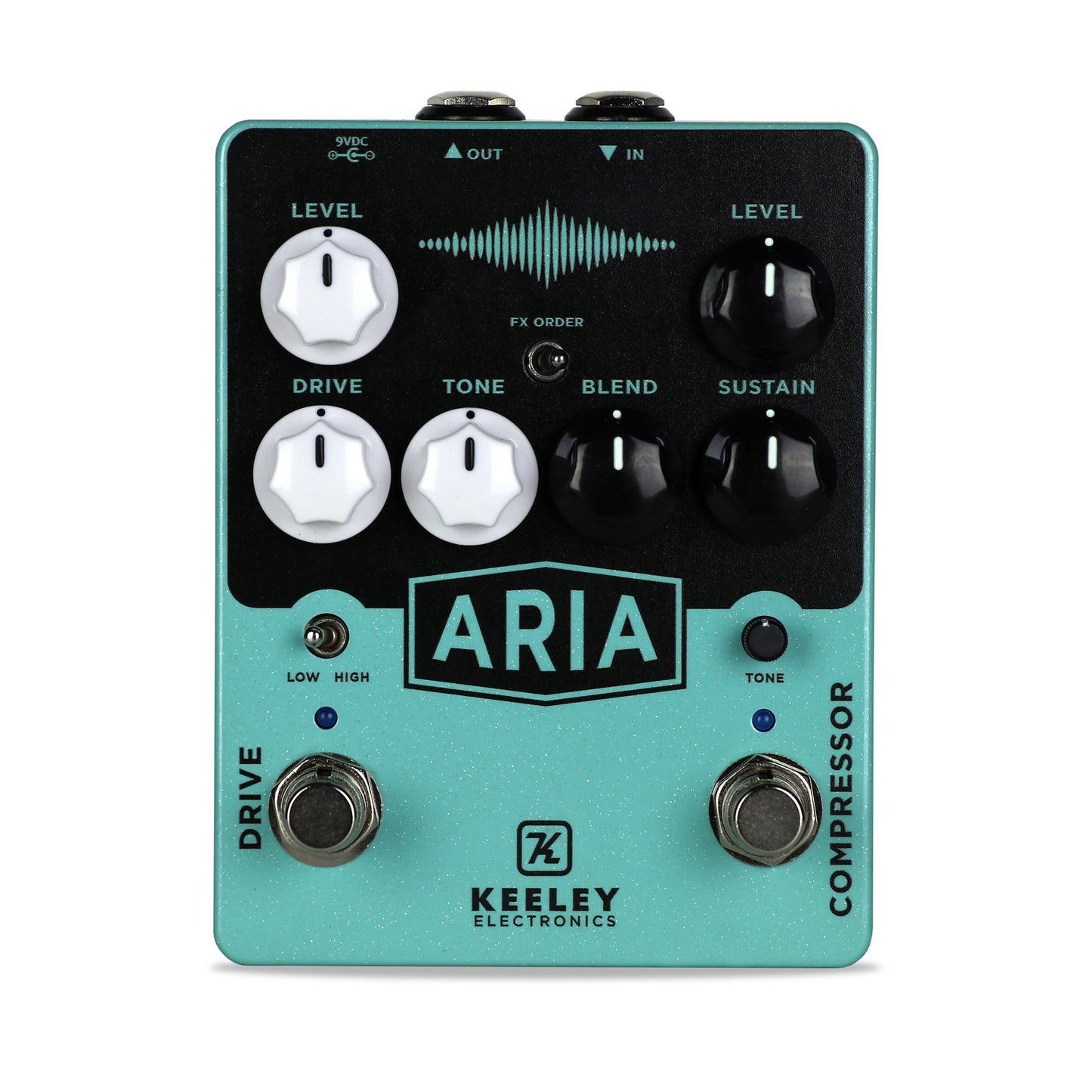 Pédale ARIA COMPRESSOR OVERDRIVE, compresseur/sustainer/boost et overdrive/distorsion, 100% analogique