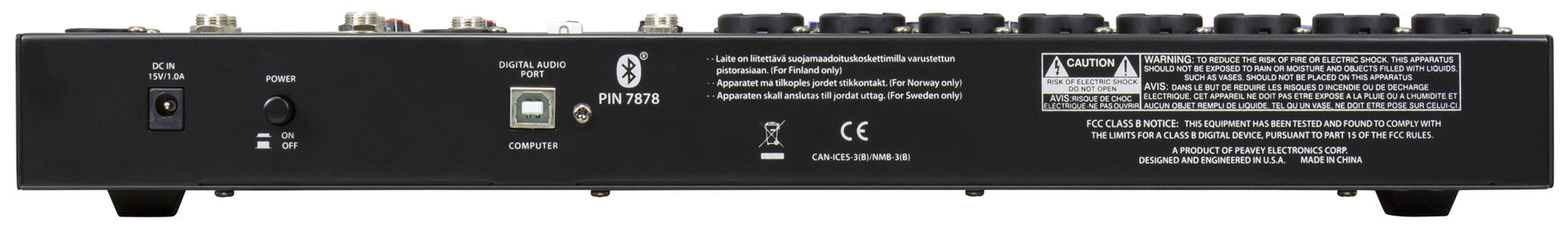 Table de mixage 14 canaux, 8 préamplis micro XLR/Jack, EQ 3 bandes, Bluetooth, effets numériques, entrée guitare Hi-Z, noir