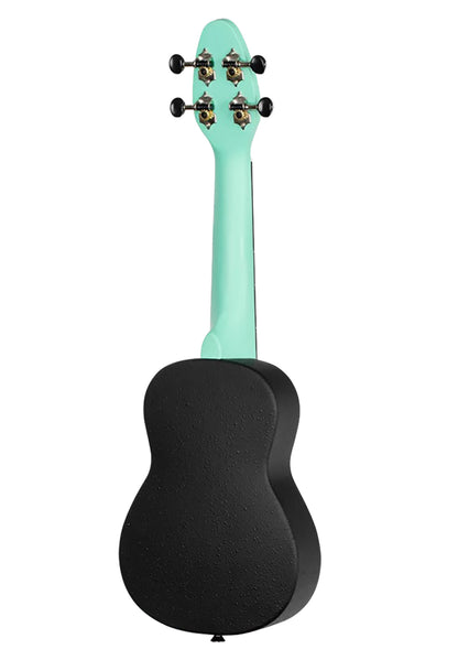 K2-CBM, pack ukulélé Soprano, table agathis, corps ABS galbé, manche okoumé, 12 frettes, accessoires, caribbean mint satiné