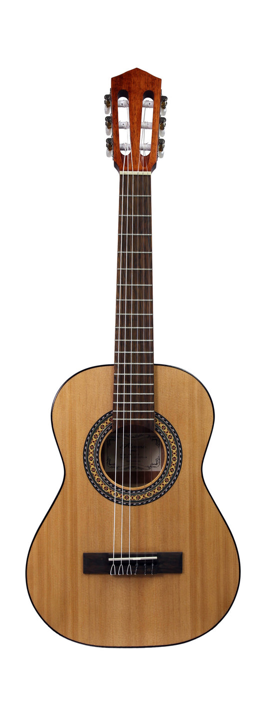 Guitare classique 1/2, table épicéa, fond & éclisses acajou, manche acajou, sillet 45 mm, cordes Bosset, naturel pores ouverts