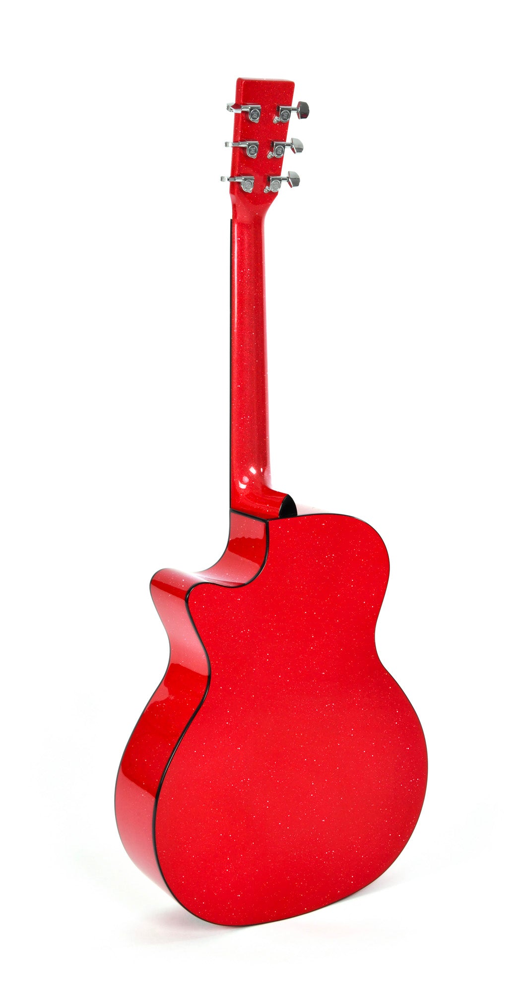 Modèle GMC-1E, Grand OM pan coupé, table épicéa massif, f/e acajou, touche micarta, EQ Fishman, rouge pailleté