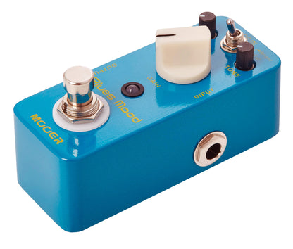 Pédale BLUES MOOD, overdrive blues à large courbe de réponse (également adaptée à la basse), boîtier métal, true bypass, bleu