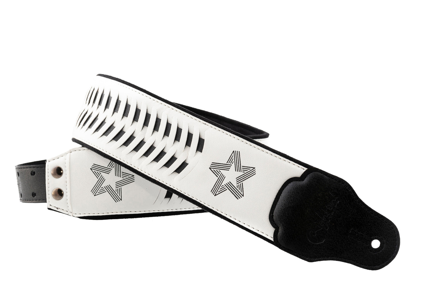 Courroie modèle PAUL TURNER SIGNATURE, extérieur synthétique, largeur 7 cm, longueur 95 à 150 cm, porte-médiators intégré, blanc