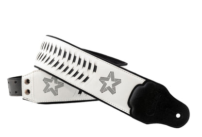 Courroie modèle PAUL TURNER SIGNATURE, extérieur synthétique, largeur 7 cm, longueur 95 à 150 cm, porte-médiators intégré, blanc