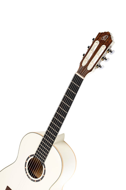 R121-3/4, table épicéa, fond & éclisses acajou, manche acajou (sillet 45 mm), housse, blanc brillant