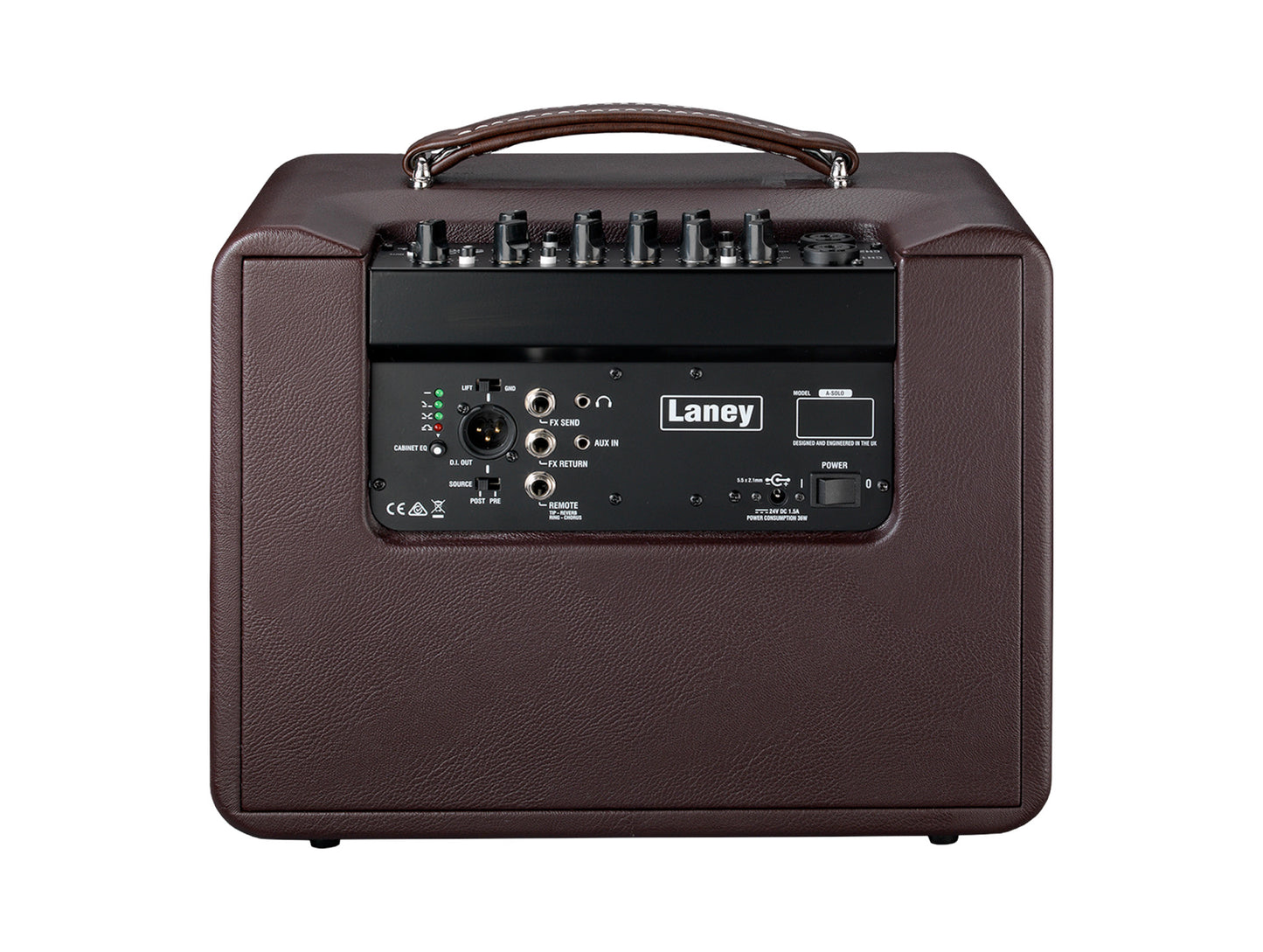 Ampli guitare acoustique 60W (Classe D) A-Solo, 1x HP 8" double cône, 2 canaux identiques, marron