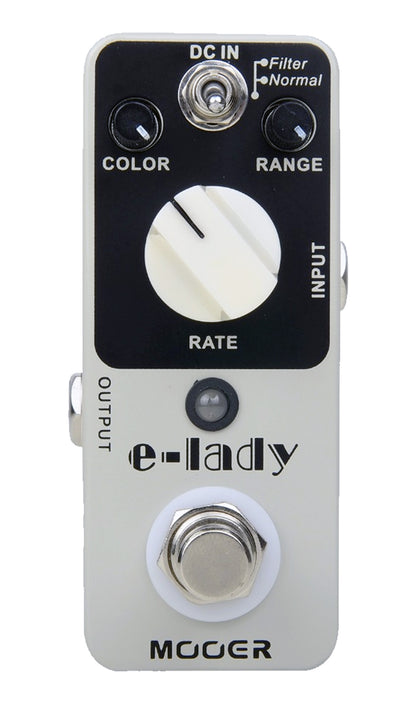 Pédale E-LADY, flanger analogique 2 modes (Normal/Filter), boîtier métal, true bypass, gris