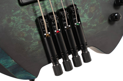 SPACE 4 BSDB, corps érable, table peuplier figuré, manche 7 pièces, micros et EQ Bartolini MK-1, star dust green, housse