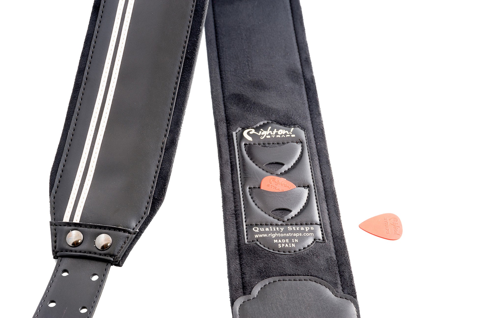 Courroie modèle B-RACE, extérieur synthétique, largeur 8 cm, longueur 98 à 153 cm, porte-médiators intégré, noir