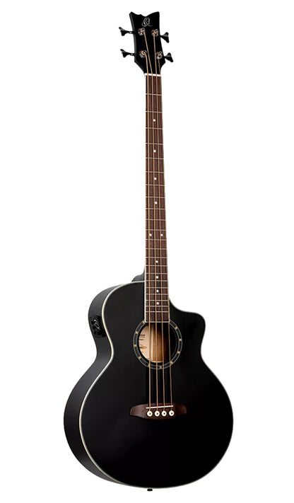 D7CE-SBK-4, basse 4 cordes, pan coupé, EQ Ortega MagusPro, table épicéa, f/e acajou, manche acajou, noir satiné