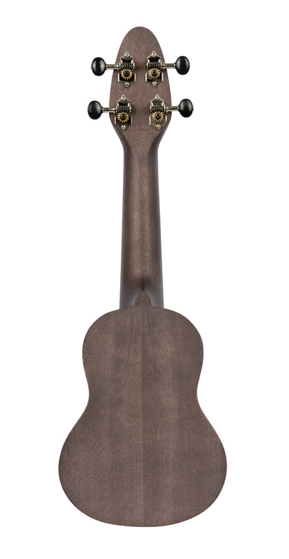 K1-CO, ukulélé Sopranino, table okoumé avec motif tortue, fond & éclisses okoumé, manche okoumé, charbon pores ouverts