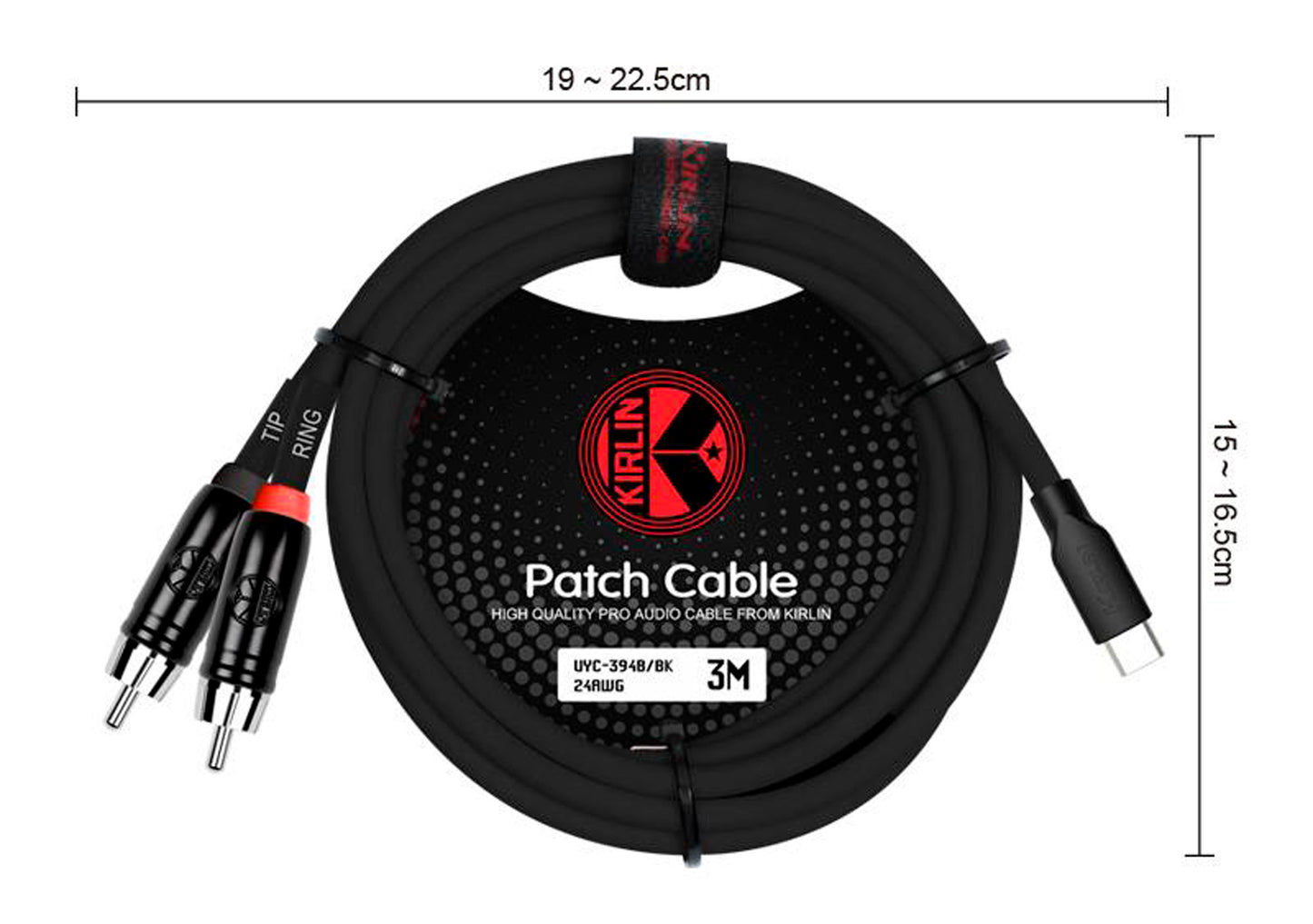 Câble patch USB-C/2x RCA, 3 mètres, noir