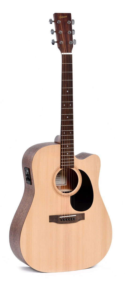 Modèle DC-10E, Dreadnought pan coupé, table épicéa Sitka, fond & éclisses acajou, EQ SIGMA, naturel satiné