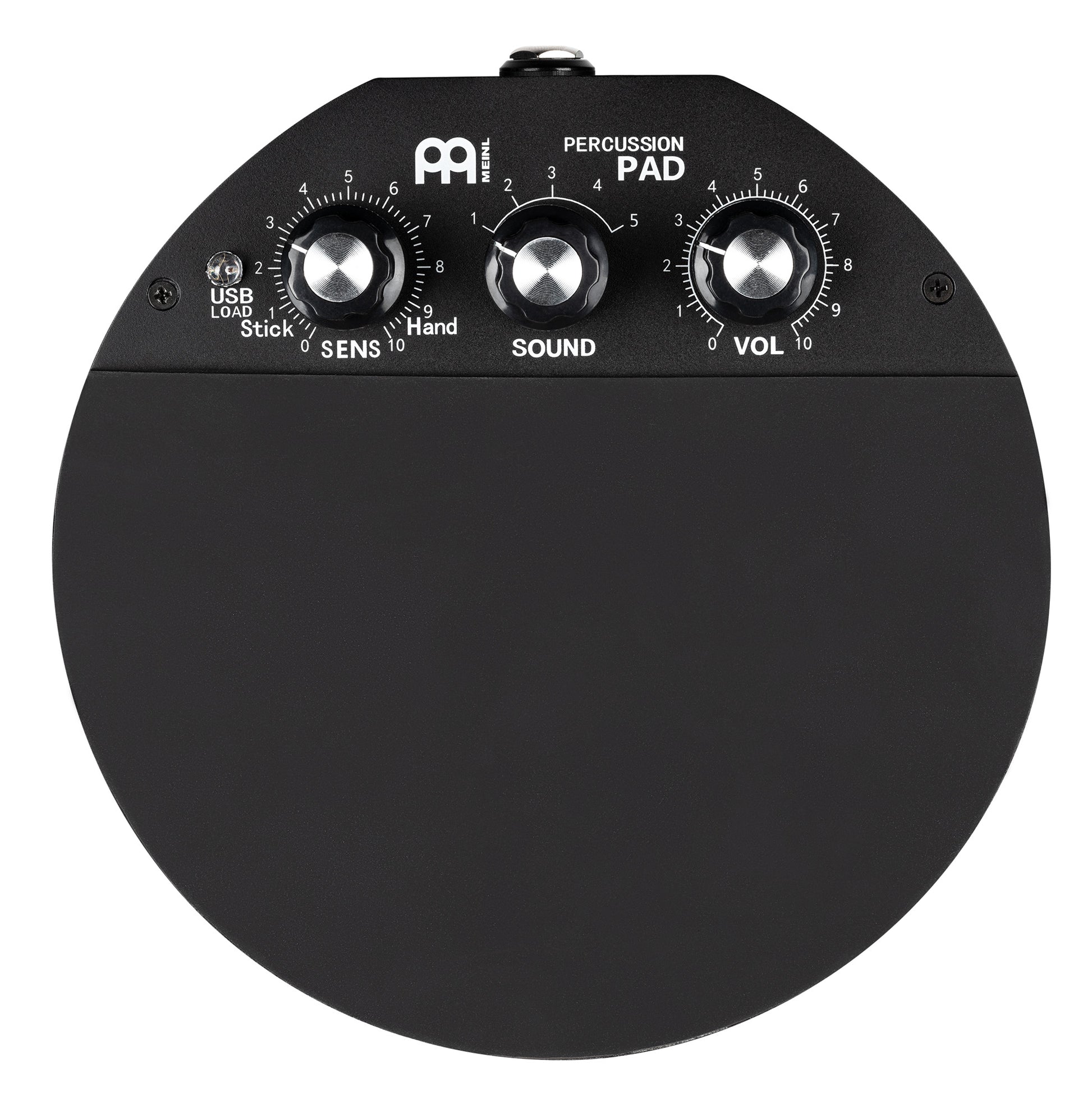 Pad de percussion compact électronique avec 5 sons différents, batterie rechargeable et adaptable à une perche de cymbale