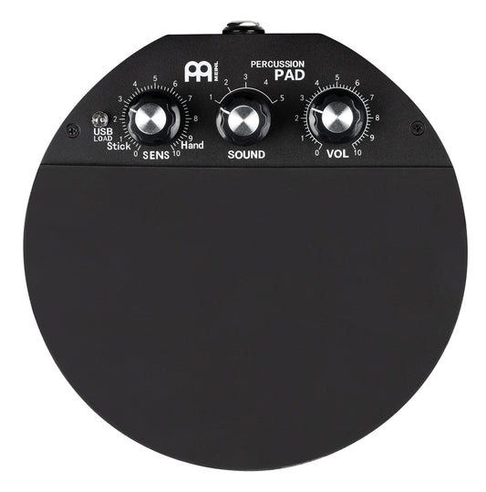 Pad de percussion compact électronique avec 5 sons différents, batterie rechargeable et adaptable à une perche de cymbale