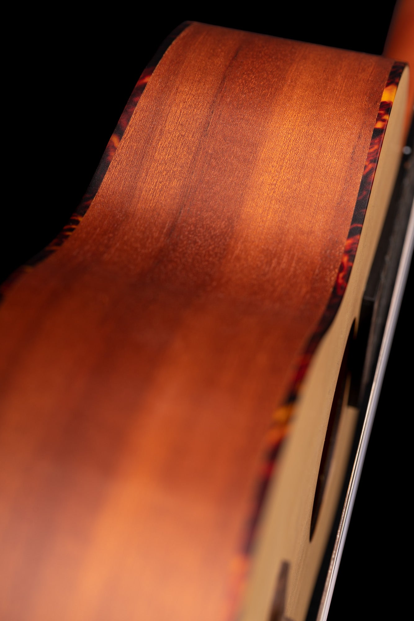 RU5-BA, modèle Baryton, table épicéa avec motif, fond & éclisses sapele, manche acajou, naturel satiné