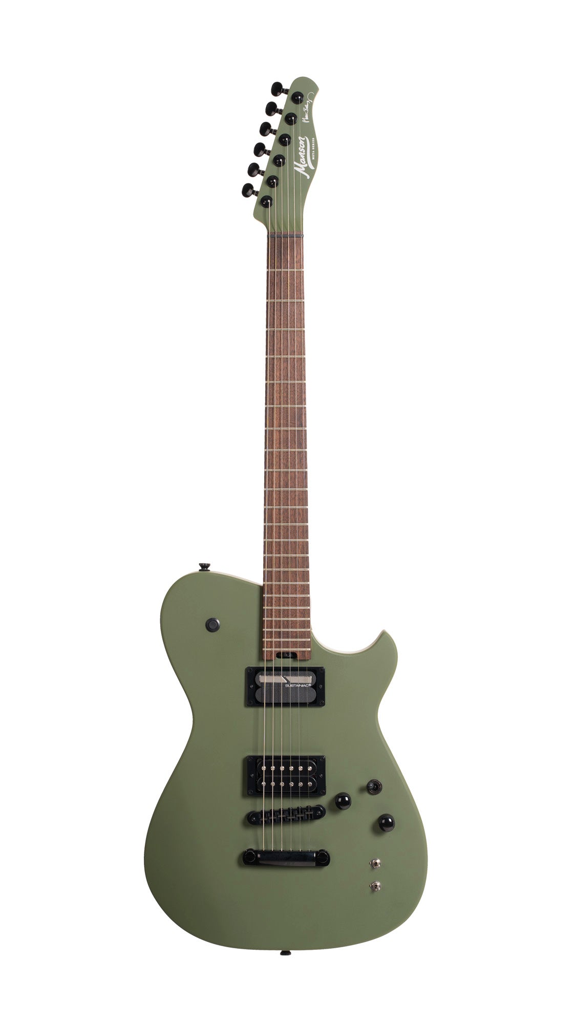 MBM-2H-B-SUS, signature Matt Bellamy, corps tilleul, manche érable, micros Manson & Sustainiac,"Kill" bouton, vert olive satiné