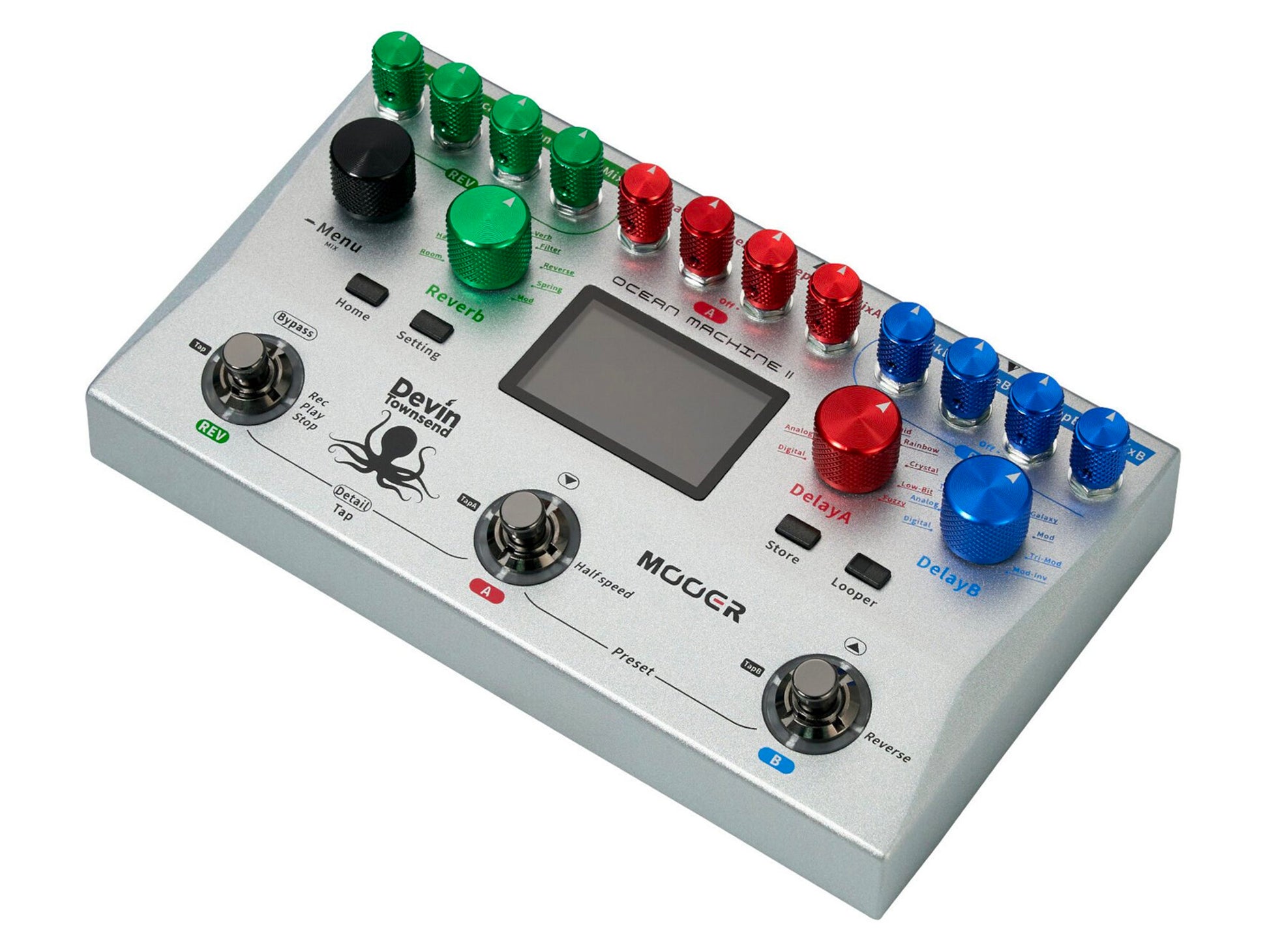 Pédale OCEAN MACHINE II, délai/réverb/looper, modèle Signature Devin Townsend, gris