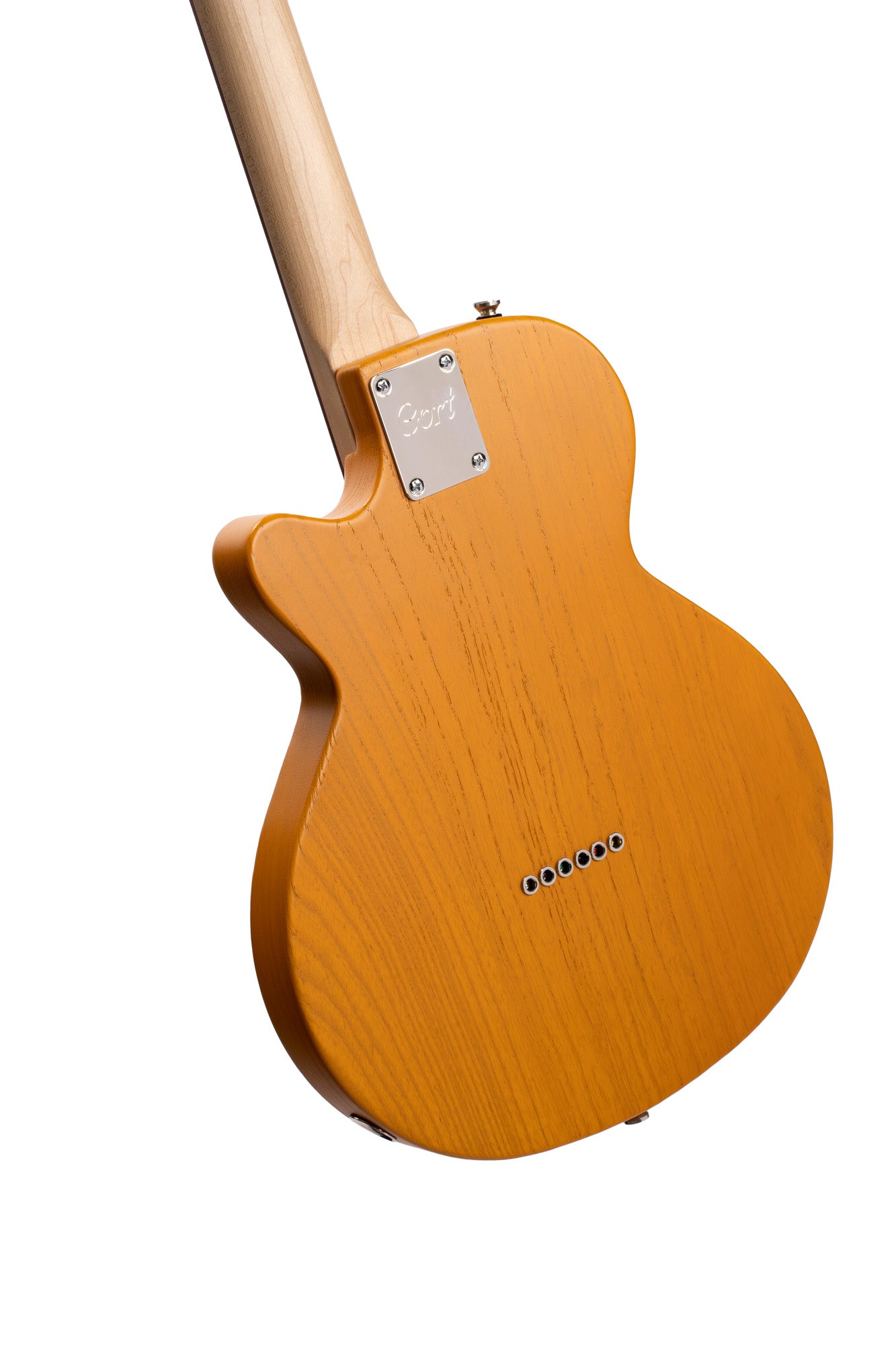 SUNSET TC, corps frêne, manche érable, touche jatoba, 2 micros CORT Voiced Tone, jaune moutarde pores ouverts