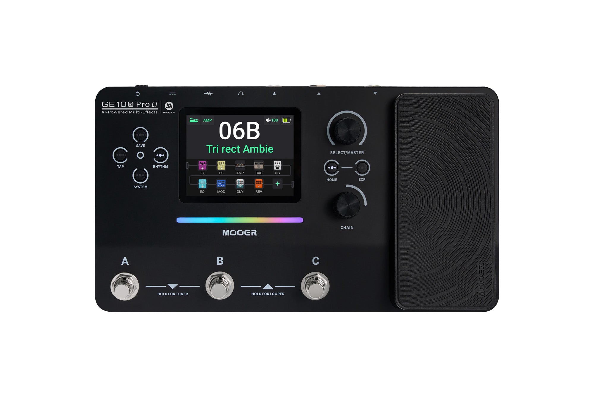 Mooer GE100 Pro Li - pédalier multi-effets guitare avec batterie lithium