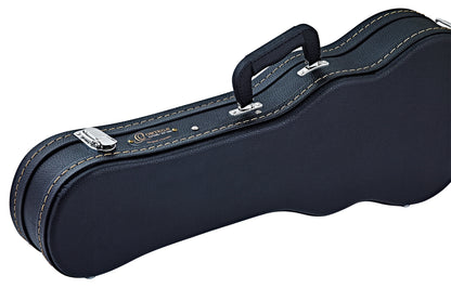 Etui bois pour ukulélé Concert, avec surpiqures et logo, noir