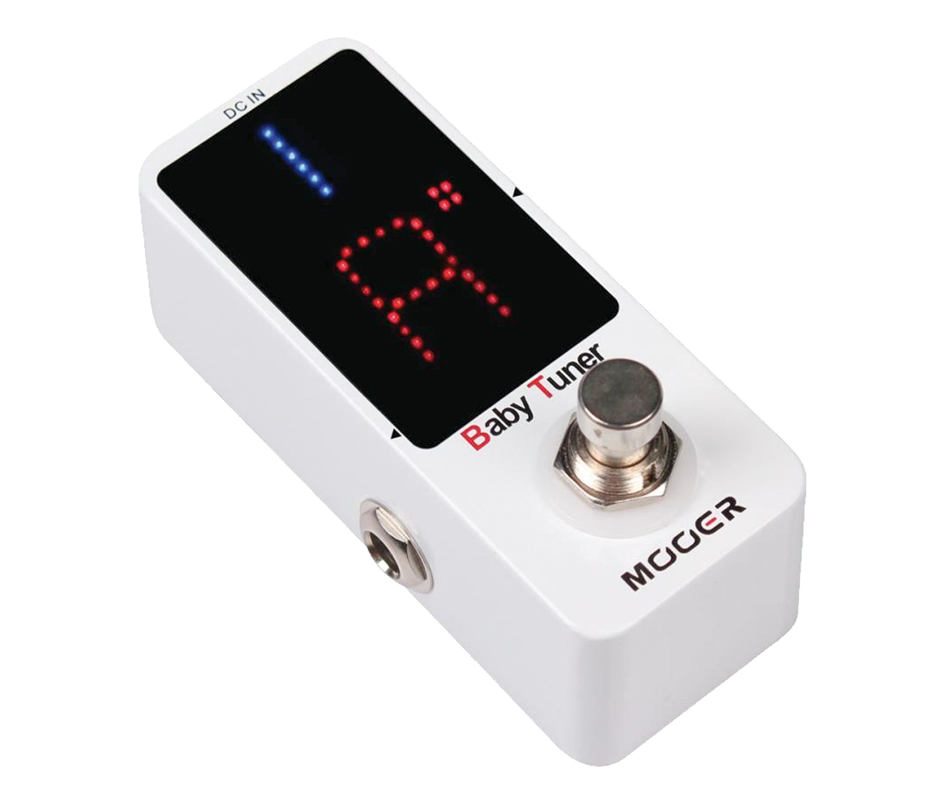 Pédale BABY TUNER, accordeur pour guitares et basses, écran 108 LEDs, boîtier métal, true bypass, blanc