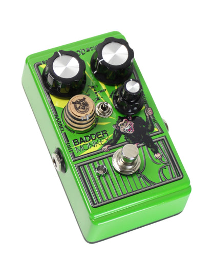 Pédale BADDER MONKEY, overdrive 3 circuits dont 2 mélangeables, switch de phase, EQ, True Bypass, plaque réversible, vert