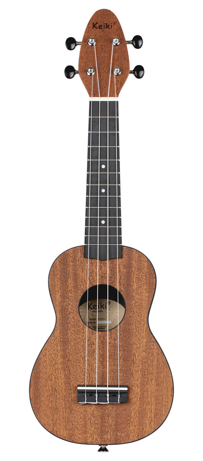 K2-MAH-L, pack ukulélé Soprano, table acajou, corps ABS galbé, manche okoumé, 12 frettes, accessoires, modèle gaucher