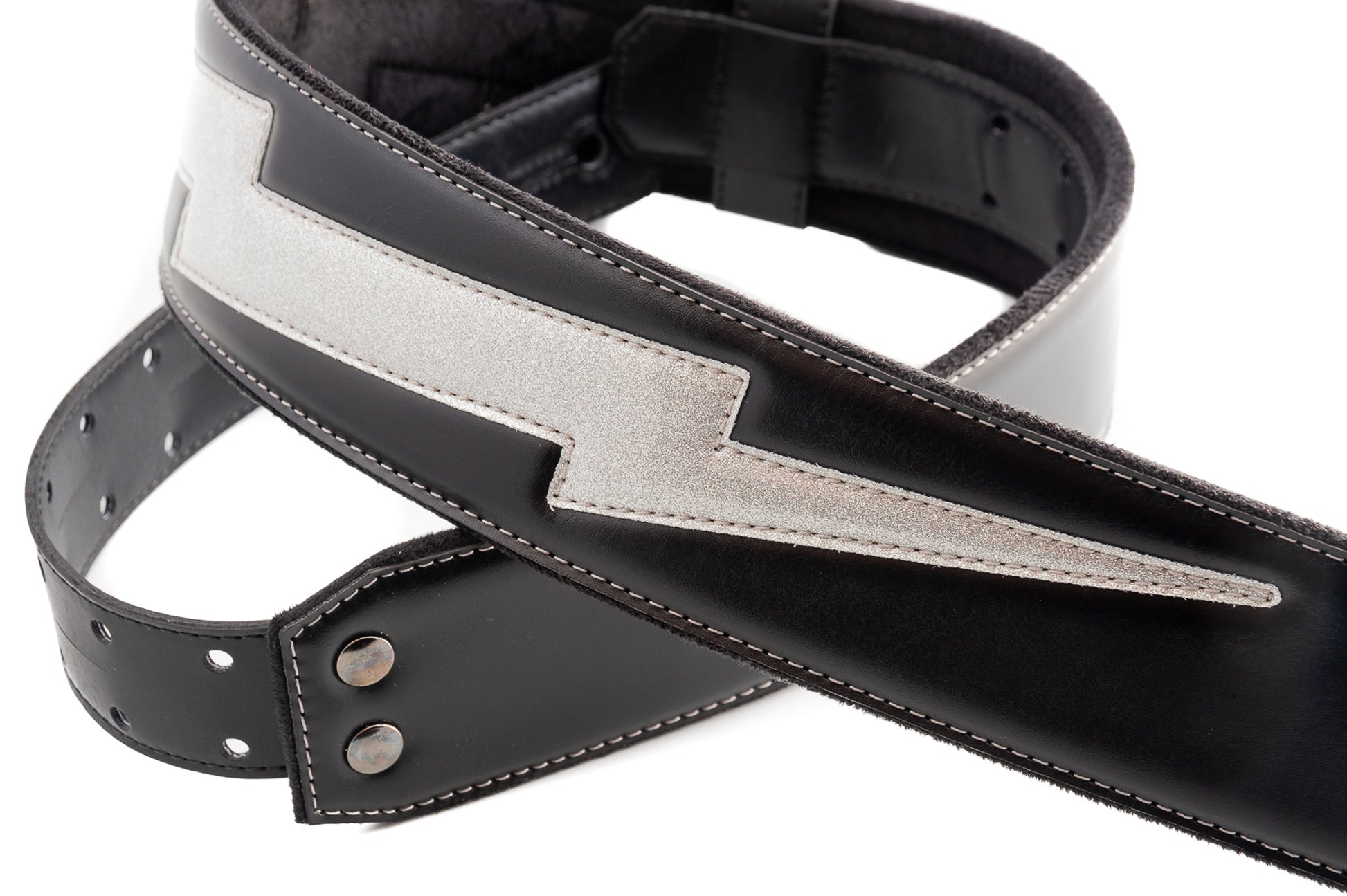 Courroie modèle BOLT II, extérieur synthétique et tissu, largeur 6 cm, longueur 100 à 145 cm, porte-médiators intégré, noir