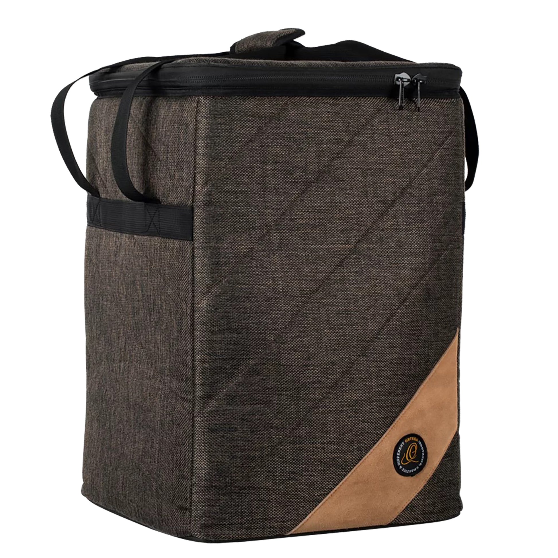 OGBCJ-MO, housse cajon Ortega Premium sac à dos, toile de coton rembourrée (10 mm) avec inserts en cuir suédé, mocca