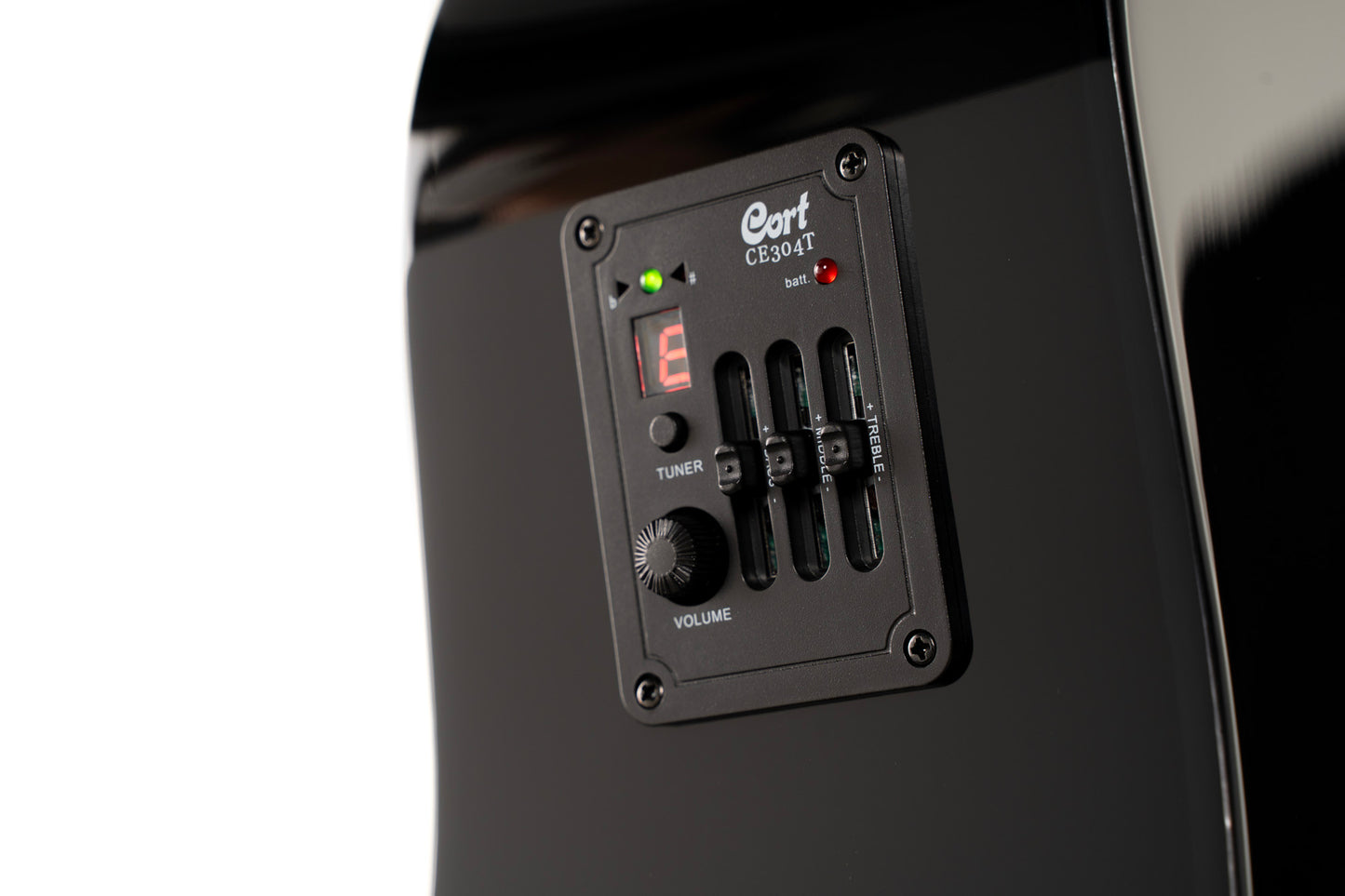 Earth 60 CE, pan coupé, table épicéa massif, fond & éclisses acajou, touche laurier, EQ CE304T, noir brillant