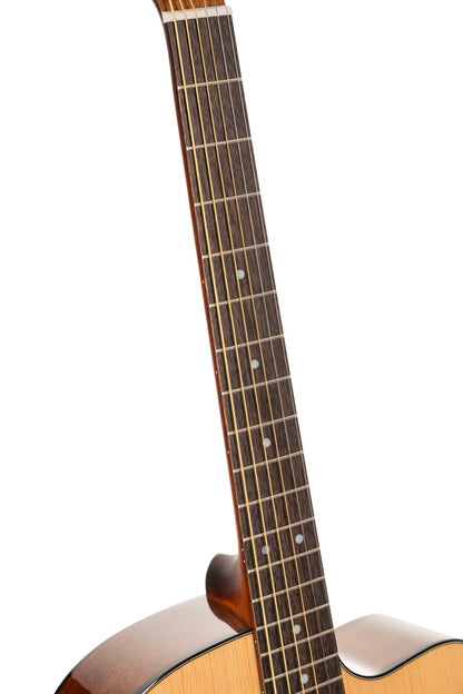 L60, forme Orchestra Model, pan coupé, table épicéa massif, fond & éclisses acajou, touche laurier, EQ CE304T, naturel brillant