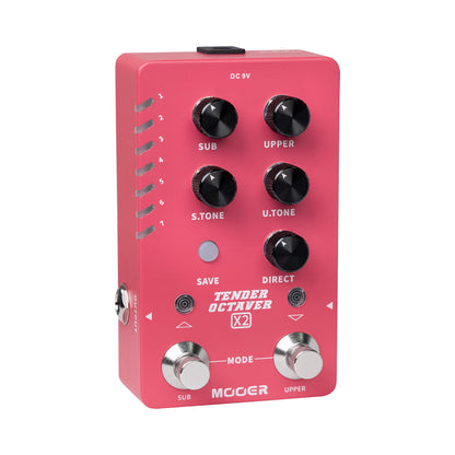 Pédale TENDER OCTAVER X2, octaveur, 14 presets utilisateurs, 2 options de transposition, 2 volumes indépendants, rose