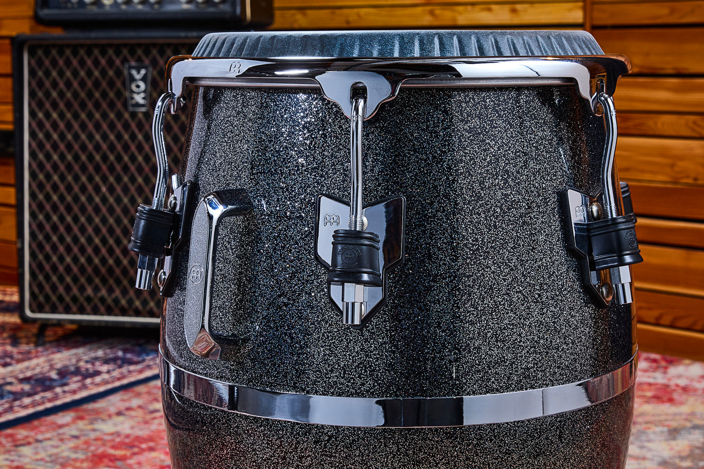 Tumba Diego Galé 12"1/2, fût fibre de verre 'premium', hauteur 71.12cm, peau cuir de veau noir, cercles SSR 4mm