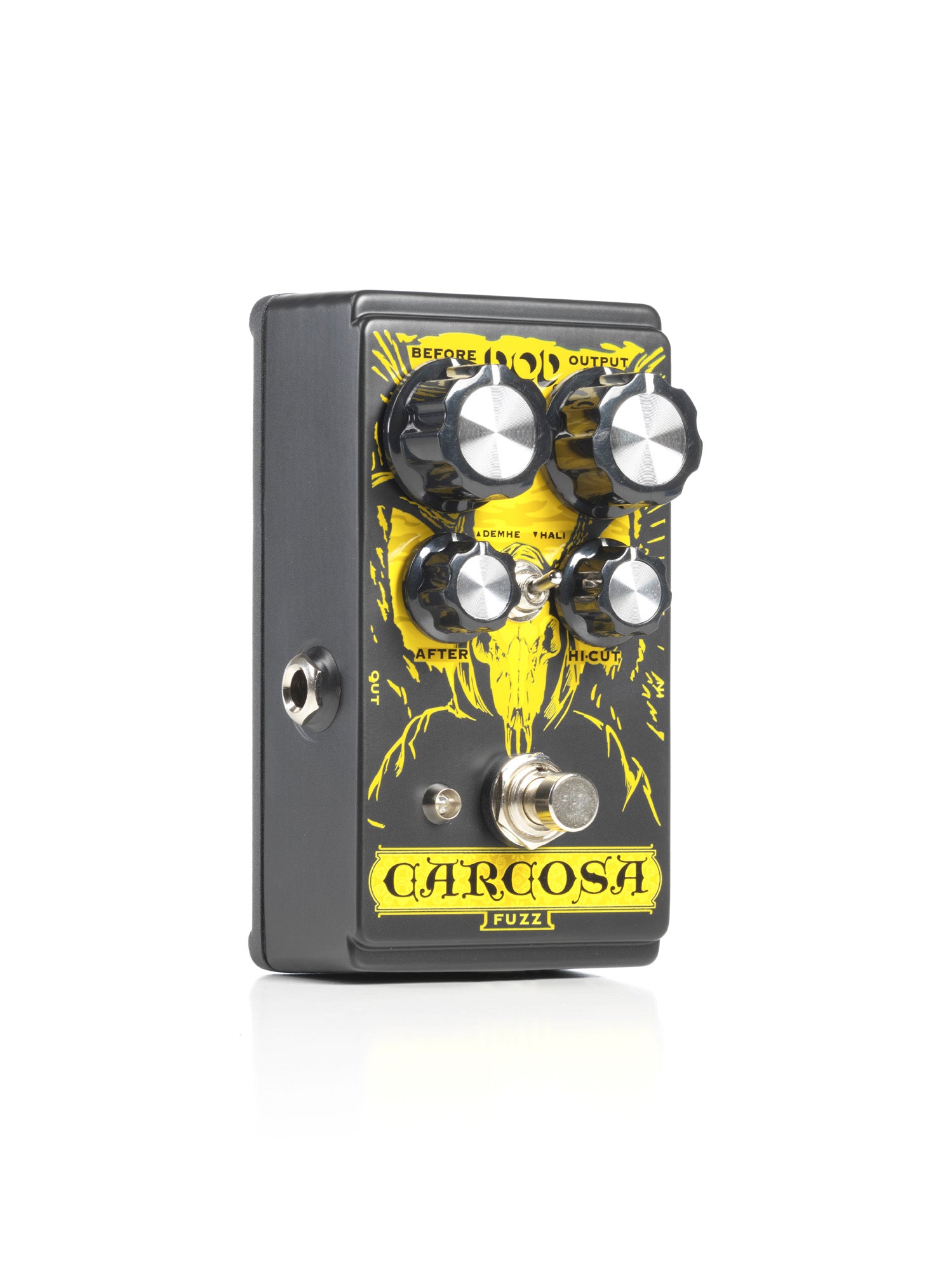 Pédale CARCOSA FUZZ, fuzz analogique, 2 modes (Demhe/Hali), True Bypass, noir et jaune