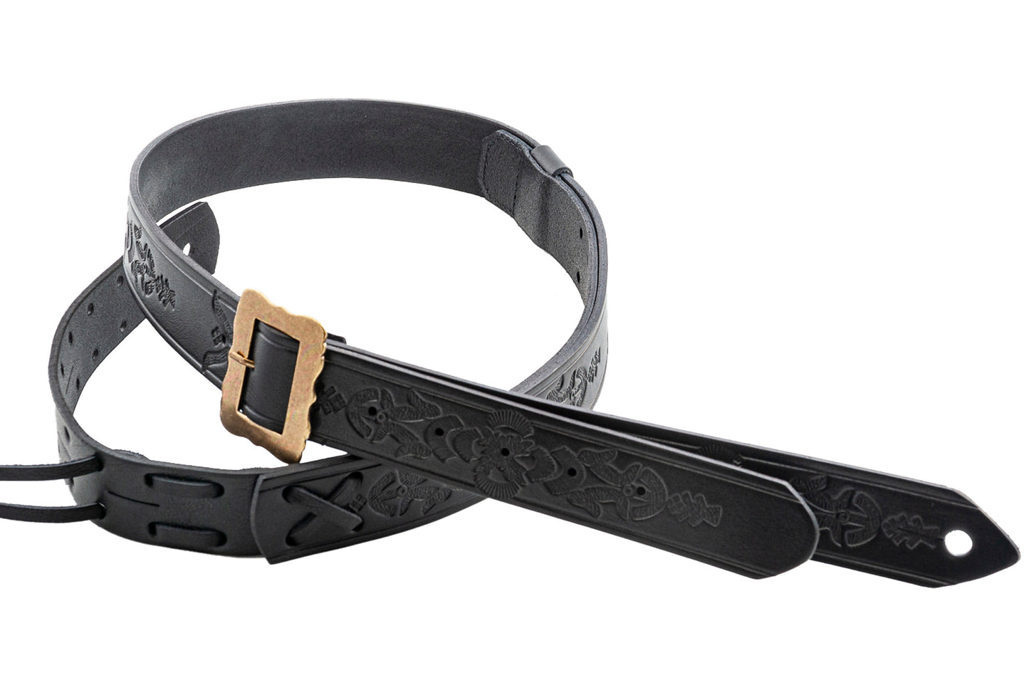 Courroie modèle LEGEND BM BOHEMIAN, cuir haute qualité, largeur 4 cm, longueur 96 à 145 cm, porte bottleneck intégré, noir