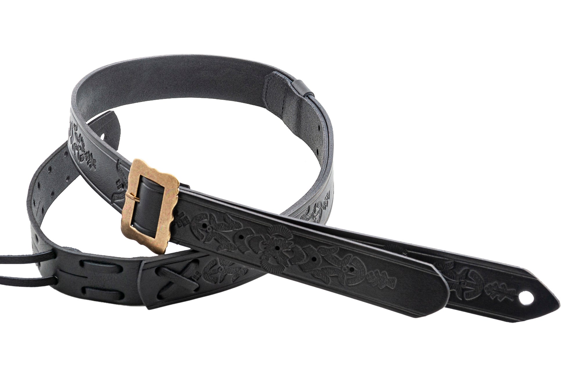 Courroie modèle LEGEND BM BOHEMIAN, cuir haute qualité, largeur 4 cm, longueur 96 à 145 cm, porte bottleneck intégré, noir