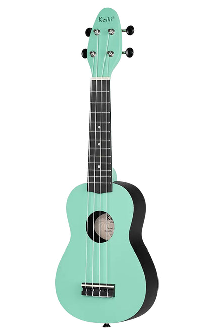 K2-CBM, pack ukulélé Soprano, table agathis, corps ABS galbé, manche okoumé, 12 frettes, accessoires, caribbean mint satiné
