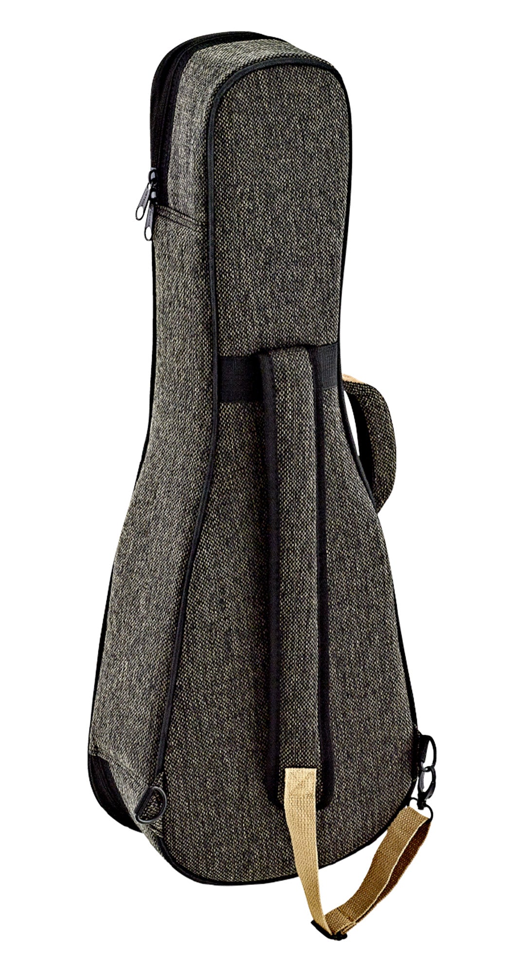 Etui léger pour ukulélé Ténor, toile/coton, rembourrage 22 mm, intérieur peluche noir, repose-manche avec velcro, mocca