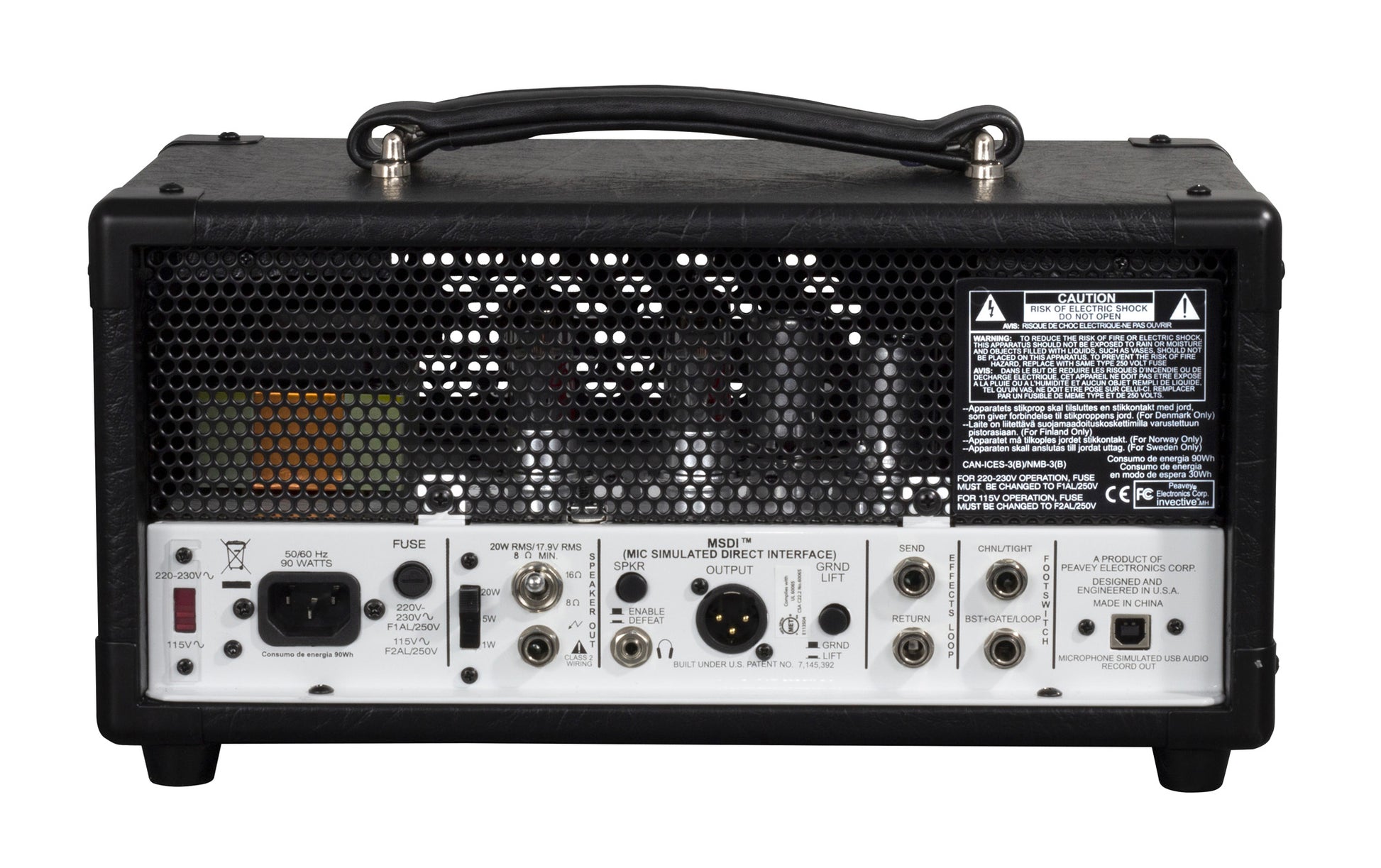 Tête amplifiée à lampes compact 20W, 2 canaux, EQ 3 bandes, sortie DI, finition noir