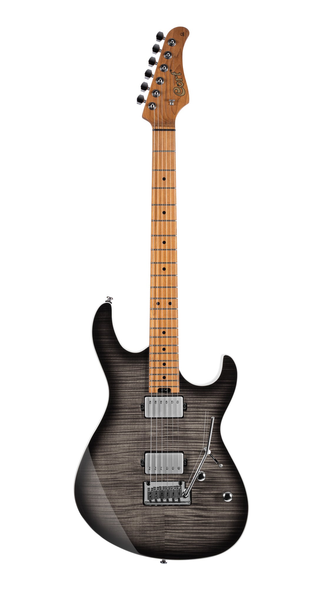 G290 FAT II, corps sassafras, table érable flammé, manche et touche érable torréfié, 2 micros Voiced Tone VTH-77, black burst