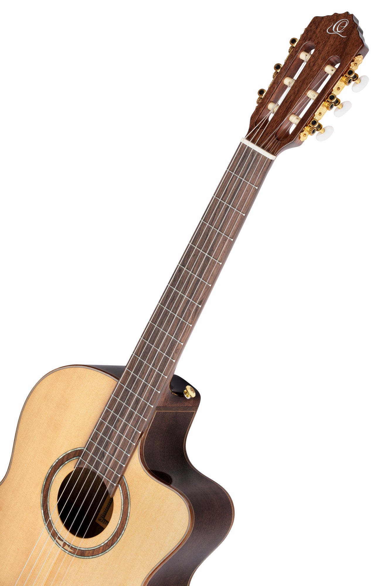 RCE158SN, modèle Slim Neck, pan coupé, EQ MagusPro, table épicéa massif, manche acajou, sillet 48 mm, housse, naturel brillant