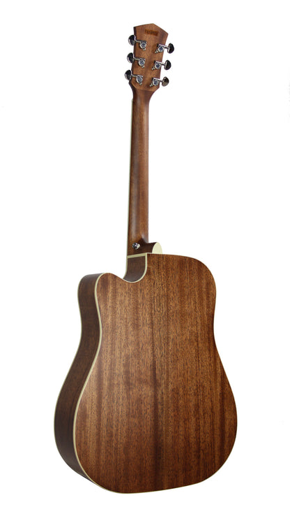 PURE-DC, forme Dreadnought pan coupé, table épicéa massif, f/e acajou massif, EQ Fishman Sonitone, housse, naturel satiné