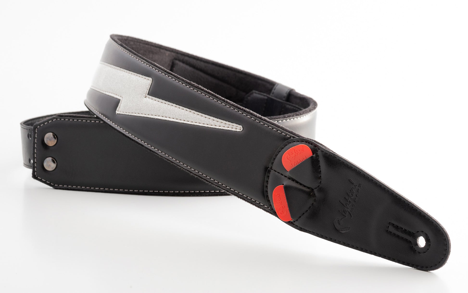 Courroie modèle BOLT II, extérieur synthétique et tissu, largeur 6 cm, longueur 100 à 145 cm, porte-médiators intégré, noir