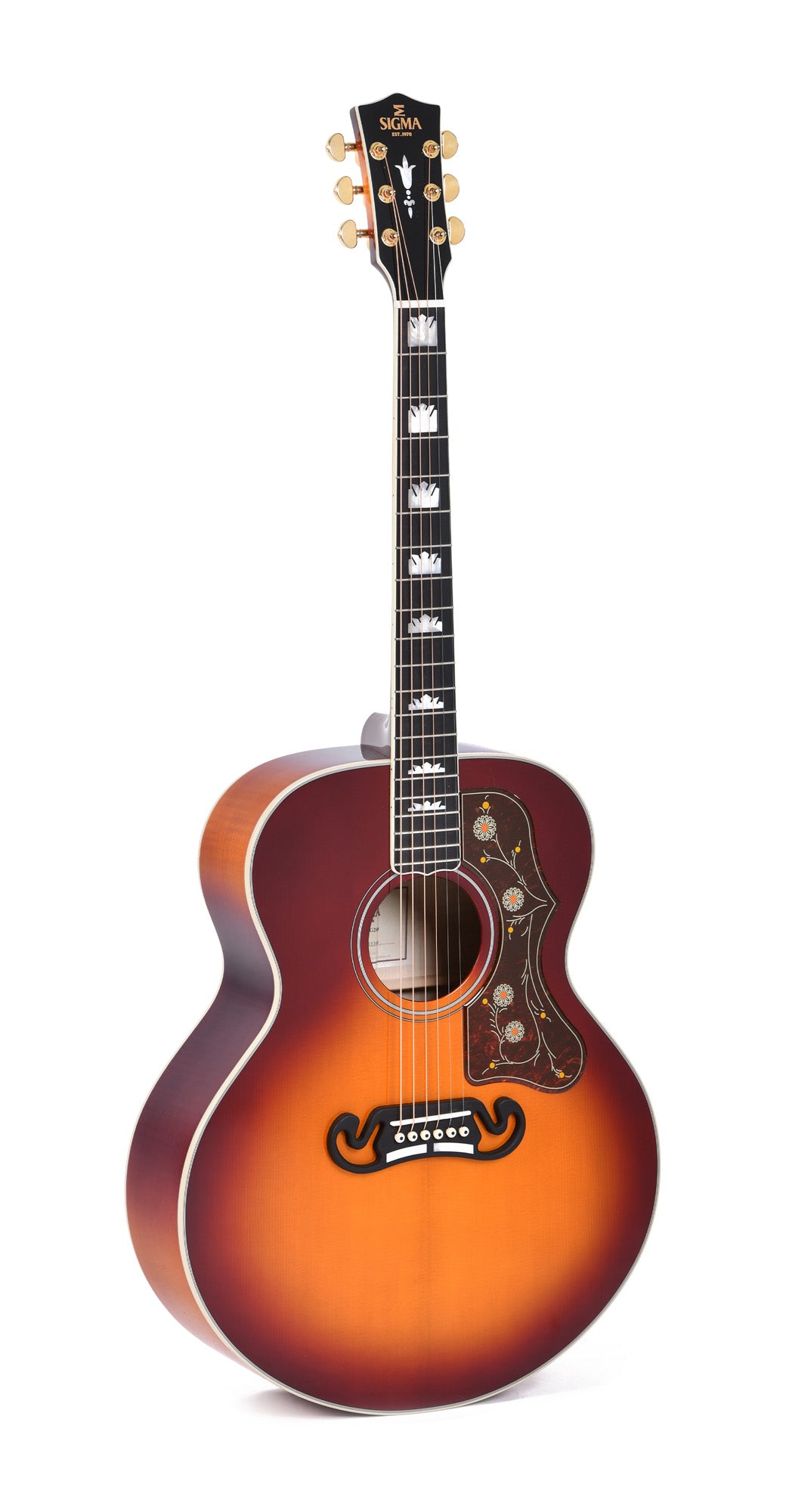 Modèle SGJA-SG200, Grand Jumbo, table épicéa massif, f/e érable flammé massif, EQ LR Baggs, autumn burst