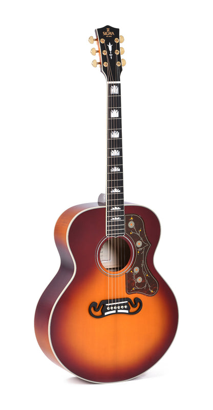 Modèle SGJA-SG200, Grand Jumbo, table épicéa massif, f/e érable flammé massif, EQ LR Baggs, autumn burst